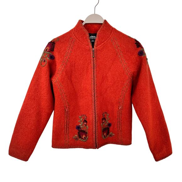 VTG Icelandic Designs‎ Wool Blend Embroidered Zip-Up Sweater Orange Size Medium - Picture 1 of 14